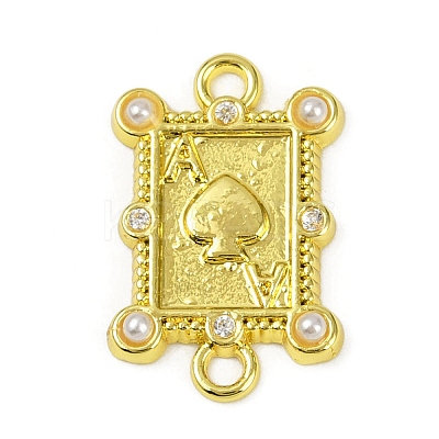 Brass & White ABS Plastic Imitation Pearl Playing Card A Connector Charms KK-M322-23G-1