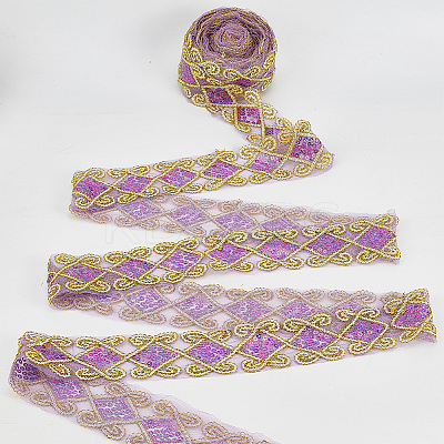 10 Yards Polyester Lace Ribbon with Paillette OCOR-WH0090-050B-1