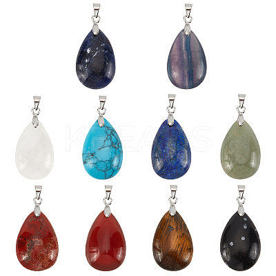 10Pcs 10 Style Natural & Synthetic Gemstone Pendants G-NB0002-57-1