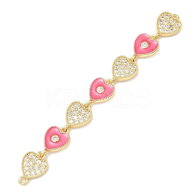 Brass Micro Pave Clear Cubic Zirconia 7 Heart Links Connector Charms KK-H539-14G-02-1