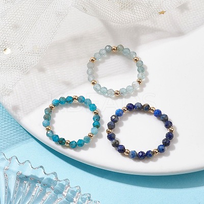 Natural Lapis Lazuli/Apatite with Glass Braided Beaded Finger Rings RJEW-JR00670-1