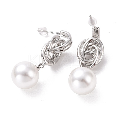 Knot with Plastic Pearl Dangle Stud Earrings EJEW-A072-08P-1