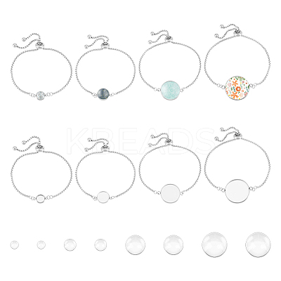 8Pcs 4 Style 304 Stainless Steel Round Cabochon Setting Bracelets DIY-UN0056-07-1