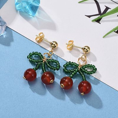 Cherry Dangle Stud Earrings EJEW-JE04339-1