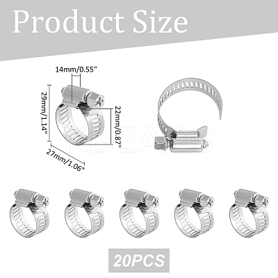 20Pcs 201 Stainless Steel with Iron Adjustable Worm Gear Hose Clamps STAS-UN0060-93A-1