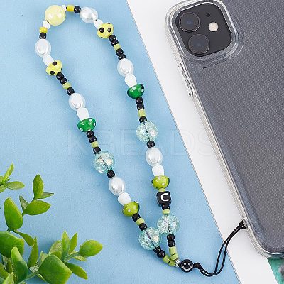 Resin Beaded Mobile Phone Lanyard Wrist Strap HJEW-WH0069-05-1