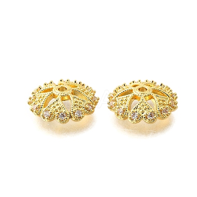 Flower Brass Clear Cubic Zirconia Bead Caps KK-V008-04G-1