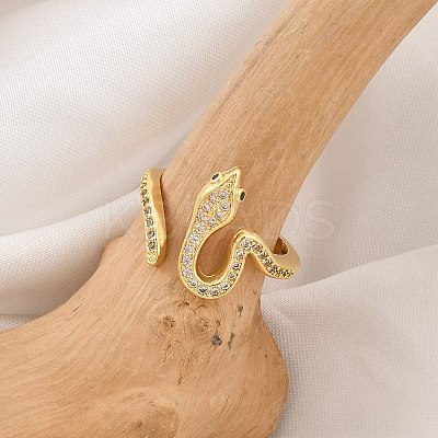 Rack Plating Brass Micro Pave Clear Cubic Zirconia Cuff Rings for Women RJEW-M028-108G-1