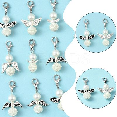 14Pcs 7 Styles ABS Plastic Imitation Pearl & Alloy Pendant Decorations HJEW-FS00042-02-1