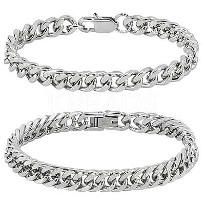 1Set 2Pcs  Stainless Steel Cuban Link Chain Bracelets for Men BJEW-LP0001-28-1