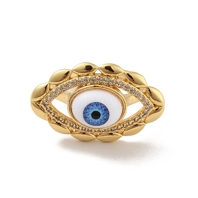 Cubic Zirconia Horse Eye Open Cuff Ring with Acrylic RJEW-B042-03G-03-1