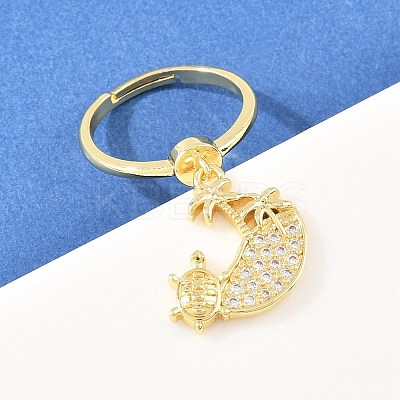 Adjustable Brass Micro Pave Cubic Zirconia Pendant Finger Rings for Women RJEW-A090-01B-G-1