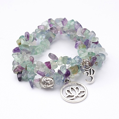 Natural Fluorite Stretch Bracelet Sets X-BJEW-JB02621-1