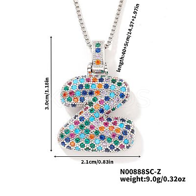 Brass Pave Colorful Cubic Zirconia Letter Pendant Box Chain Necklaces NU0575-47-1