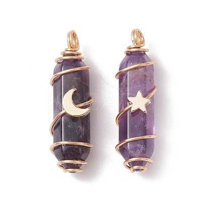 Natural Mixed Gemstone Copper Wire Wrapped Pointed Pendants PALLOY-JF02535-1