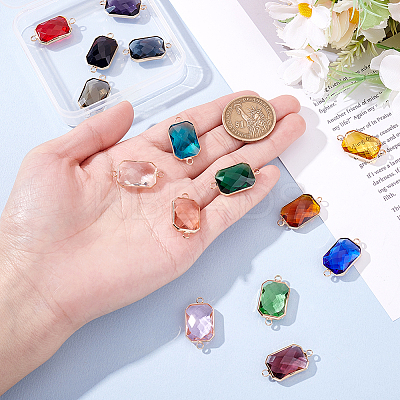 15Pcs 15 Colors Brass Pave Glass Rectangle Connector Charms KK-GA0001-72B-1