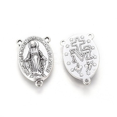 Holy Oval Carved Virgin Mary Tibetan Style Alloy Chandelier Component Links LS-TIBEP-LF0961YKG-AS-FF-1