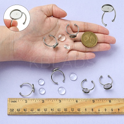 DIY Blank Dome 304 Stainless Steel Open Cuff Rings Making Kit DIY-YW0008-56-1