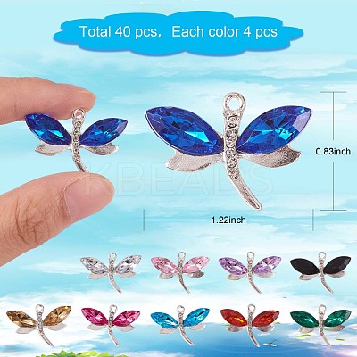 40Pcs 10 Colors Alloy Rhinestones Charms JX147A-1