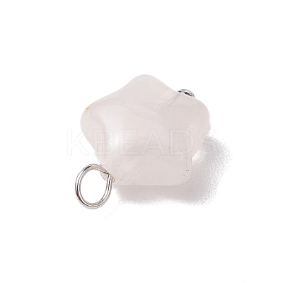 Natural Rose Quartz Star Charms with Brass Loops PALLOY-JF02733-02-1
