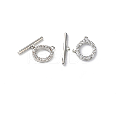 Rack Plating Brass Micro Pave Clear Cubic Zirconia Toggle Clasps KK-M272-11P-1