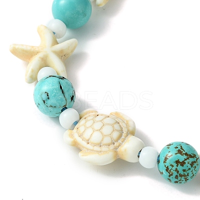 Turtle & Starfish & Round Synthetic Green Turquoise Braided Beaded Bracelets BJEW-TA00363-1