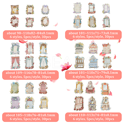 6 Sets 6 Styles Retro Paper Self Adhesive Decorative Stickers DIY-OC0011-15-1