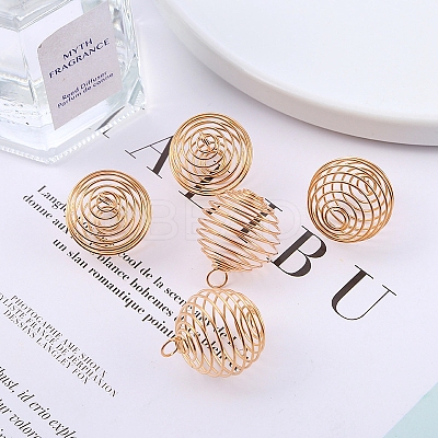 Carbon Steel Spiral Bead Cage Pendants PW-WG85729-01-1