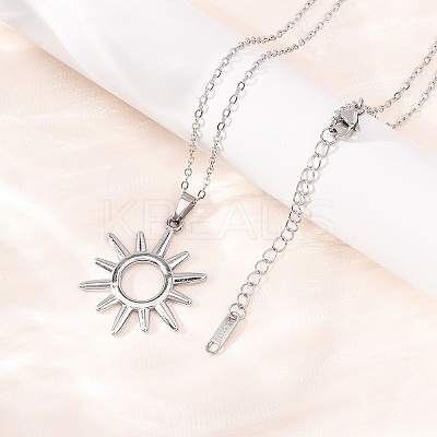 304 Stainless Steel Sun Pendant Cable Chain Necklaces for Men Women NJEW-K308-04A-P-1