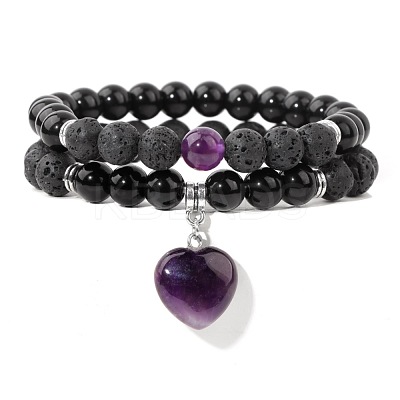 Natural Amethyst Heart Charm Bracelets BP5202-6-1