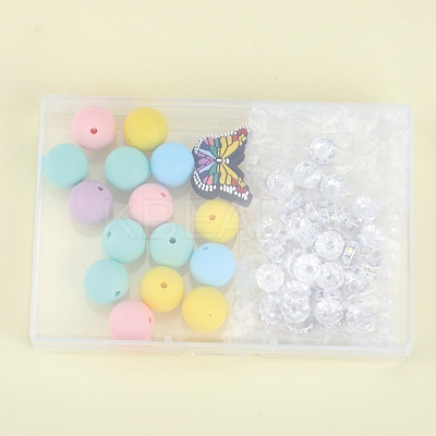 DIY Brass Rhinestone & Butterfly & Round Silicone Beads Jewelry Making Findings Kits DIY-SZ0010-31-1