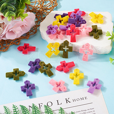 24Pcs 6 Colors Flocking Resin Hollow Pendants RESI-TA0002-76-1