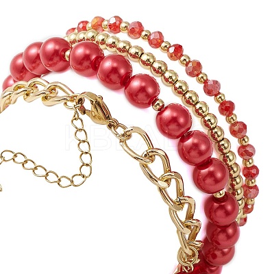 4Pcs 4 Style Glass & Shell Pearl Beaded Stretch Bracelets Set BJEW-TA00289-1