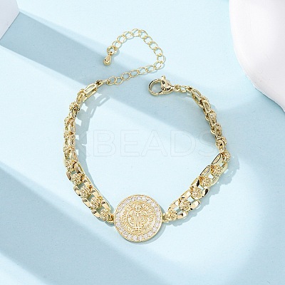 Brass Micro Pave Clear Cubic Zirconia Link Bracelets for Women BJEW-G769-01G-1