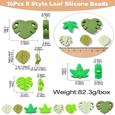 16Pcs 8 Style Leaf Silicone Beads SIL-CJ0001-73-1