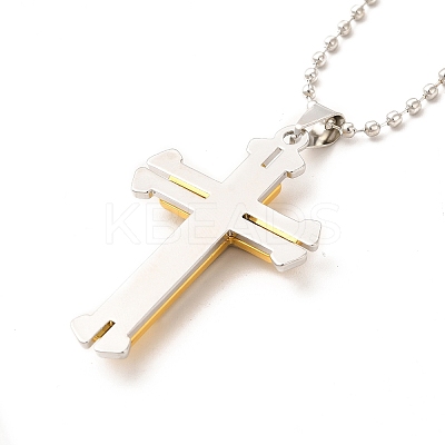 Alloy Cross Pandant Necklace with Ball Chains LS-NJEW-K245-001C-1