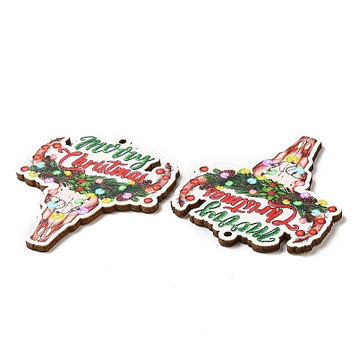 Single Face Christmas Printed Wood Big Pendants WOOD-D025-19-1