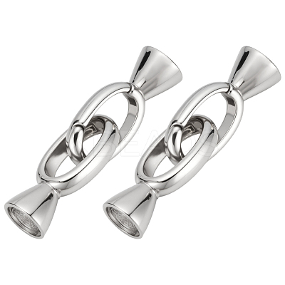 2Pcs 925 Sterling Silver Fold Oval Clasps STER-BC0003-45-1
