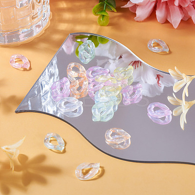 400Pcs Luminous Rainbow Iridescent Plating Transparent Acrylic Linking Rings OACR-TA0002-80-1