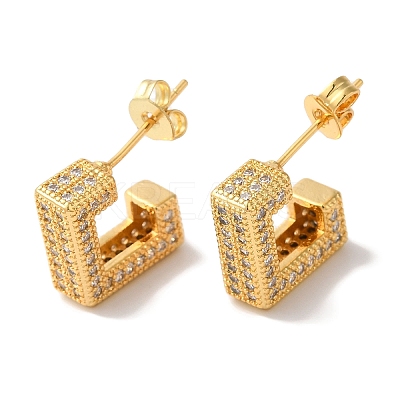 Square Box Design Brass Micro Pave Clear Cubic Zirconia Stud Earrings for Women LS-EJEW-A110-07G-1