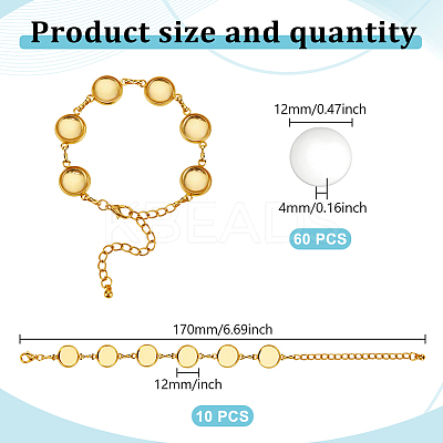 60Pcs Transparent Glass Cabochons with 10Pcs Brass Bracelet Making DIY-GO0002-32A-1