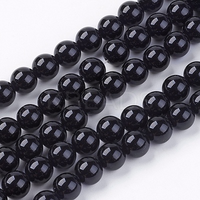 Natural Dyed & Heated Black Onyx Round Beads Strands X-G-L087-8mm-01-1