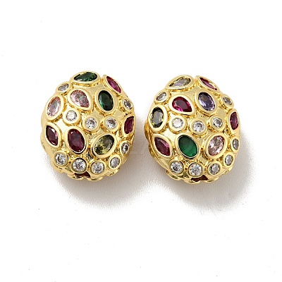 Oval Brass Micro Pave Cubic Zirconia Beads KK-G419-16G-1