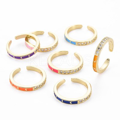 Real 16K Gold Plated Brass Micro Pave Clear Cubic Zirconia Cuff Rings RJEW-N037-002-NF-1