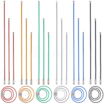 36Pcs 18 Styles Rubber Cover Stainless Steel Wire Cable Keychains FIND-SC0013-72-1