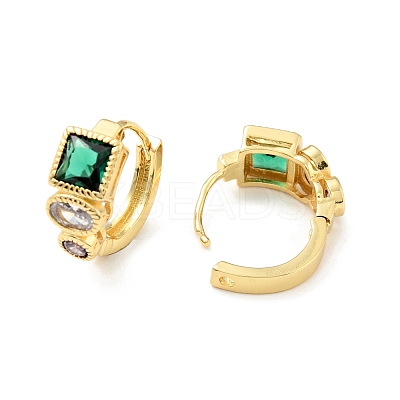 Green Cubic Zirconia Square Hoop Earrings EJEW-C028-14G-1