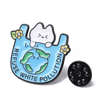 White Cat with Earth Enamel Pins JEWB-L024-02EB-01-1