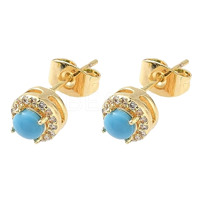 Round Brass Micro Pave Clear Cubic Zirconia Stud Earrings EJEW-Z144-13G-1