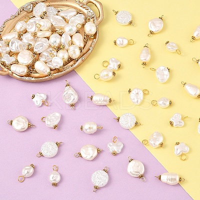 80Pcs 8 Styles ABS Plastic Imitation Pearl Pendants & Connector Charms PALLOY-YW00068-1