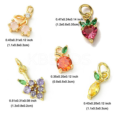 5Pcs 5 Styles Brass Micro Pave Cubic Zirconia Charms ZIRC-FP0001-01-1
